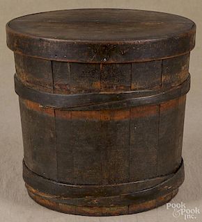 Painted pine lidded bucket, 19th c., retaining an old dark surface, 11 1/2'' h.