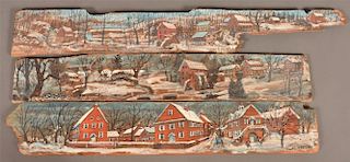 Three C X Carlson Paintings on Old Barn Planks.