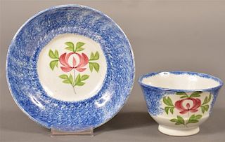Blue Spatter Adams Rose Pattern Cup & Saucer.