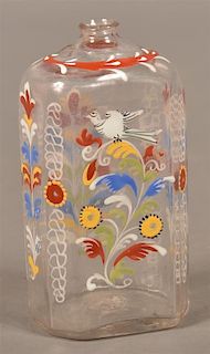 Steigel Type Polychrome Enamel Decorated Colorless Glass Cologne Bottle.