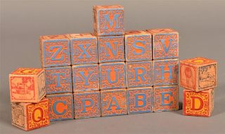 Set of Twenty Vintage Wood Alphabet Blocks.