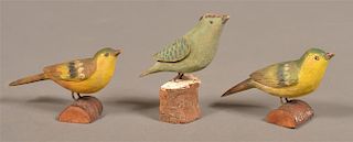 Three Vintage Carved Folk Art Song Birds.