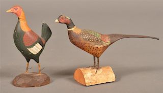 Two Folk Art Miniature Wood Fowl Figures.