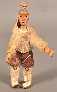 Carved Wood Inuit Folk Art Doll.