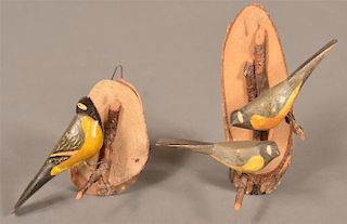 Two Folk Art Song Bird on Branch Wall Hangings.