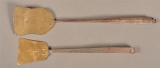 2 Wrought Iron Handle Brass Blade Spatulas.