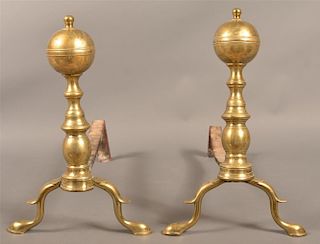 Pair of Brass and wrought Iron Andirons.