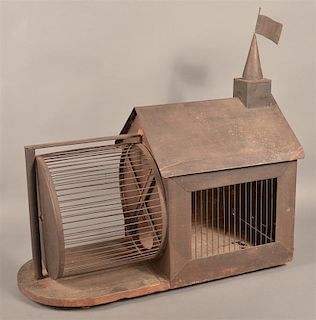 PA 19th Century Tin House Form Squirrel Cage.