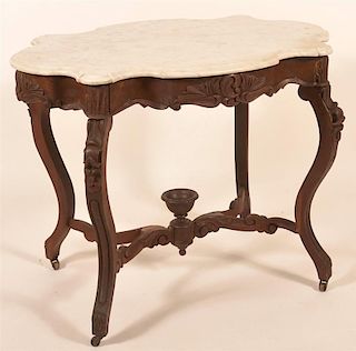 Victorian Walnut Marble Turtle Top Parlor Stand.