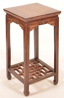 Chinese Lacquered and Carved Elmwood Stand.