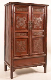 Antique Chinese Carved Elmwood Cabinet.