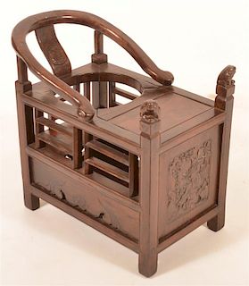 Antique Chinese Carved Wood Infants Chair.