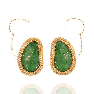 Jadeite, Diamond and 18K Earrings