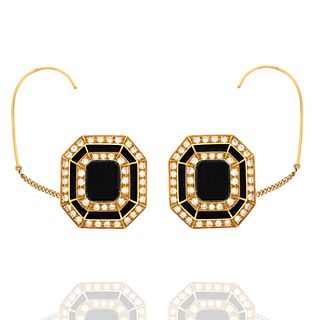 Diamond, Onyx and 18K Earrings