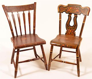 2 PA 19th Century Paint Decorated Side Chairs.