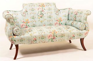 Hepplewhite Style Floral Upholstered Settee.