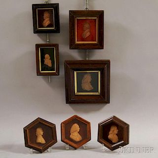 Seven Framed Wax Portrait Miniatures