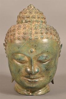 Sheet Bronze Indian Deity Head Sculpture.