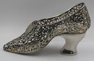 SILVER. Antique English Pierced Silver Shoe.