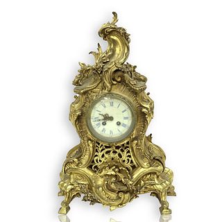 19C French Rococo Style Gilt Bronze Mantle Clock