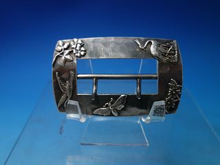 Shiebler Hand Hammered & Applied Sterling Silver Belt Buckle #1458 3"x2" 