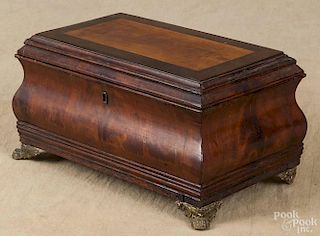 Georgian mahogany sewing box, 19th c., with a fitted interior, 6'' h., 10 3/4'' w.