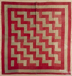 Pennsylvania patchwork zig zag quilt, late 19th c., initialed MA, 80'' x 86''.