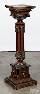 Eastlake Victorian walnut pedestal, late 19th c., with ebonized and gilt accents, 42 1/2'' h.