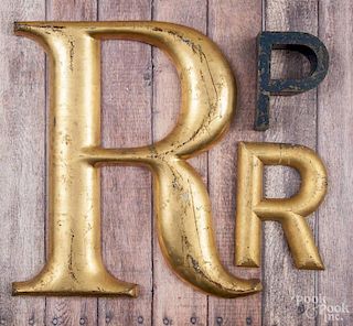 Sheet iron, tin, and wood display letters, 20th c., largest - 18'' h.