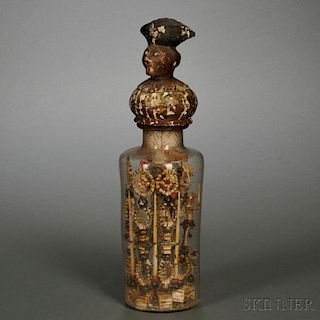 Carved and Polychrome Painted Bottle Whimsey Depicting Christ's Crucifixion