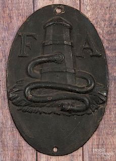 Cast iron fire plaque, 19th c., for the Fire Association of Philadelphia, 12'' h.