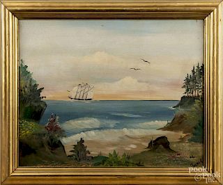 Primitive oil on board seascape, early 20th c., signed Taylor.