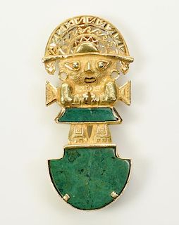 18K Malachite Inca Deity Pin/Pendant
