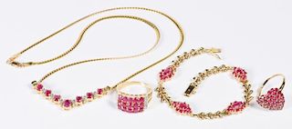 4 pcs Gold and Ruby Jewelry