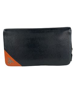 Prada Black Saffiano Wallet With Card & Pencil