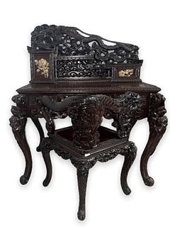 19th C. Elaborately Carved Antique Japanese Desk