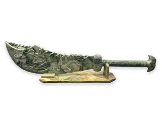 20th Century Chinese Jade Carved Sword On Stand