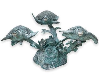 Leonardo Rossi Sea Turtles Bronze Fountain Statue