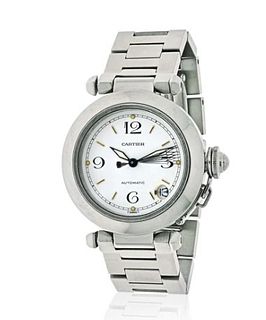 CARTIER STAINLESS STEEL PASHA 35MM DIAL WATCH