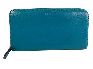 Fendi Babyblue Cognac Leather Wallet
