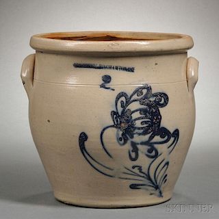 Cobalt-decorated Stoneware Crock with Flower Motif