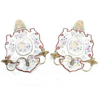 Pair Chinese Famille Vert Style Sconces
