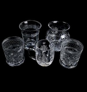 Five Cut Glass Vessels