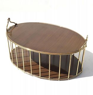 Regency Style Brass and Wood Oval Table