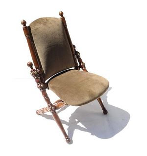 English Wood and Brass Folding Chair