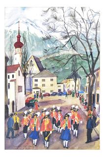 Watercolor of an Austrian Town Square