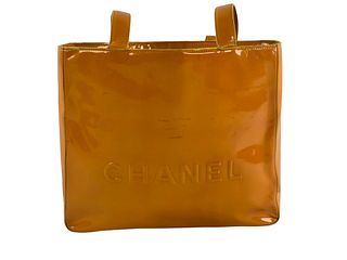 Chanel Yellow Logo Patent Leather Tote