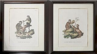 Pair of Hand Colored Monkey Engravings