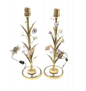 Pair of  Resin Floral and Gilt Lamps