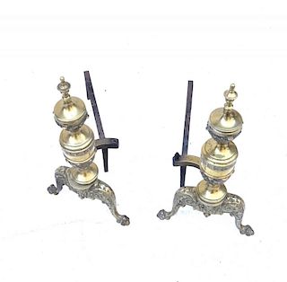 Pair of Traditional Style Brass Andirons